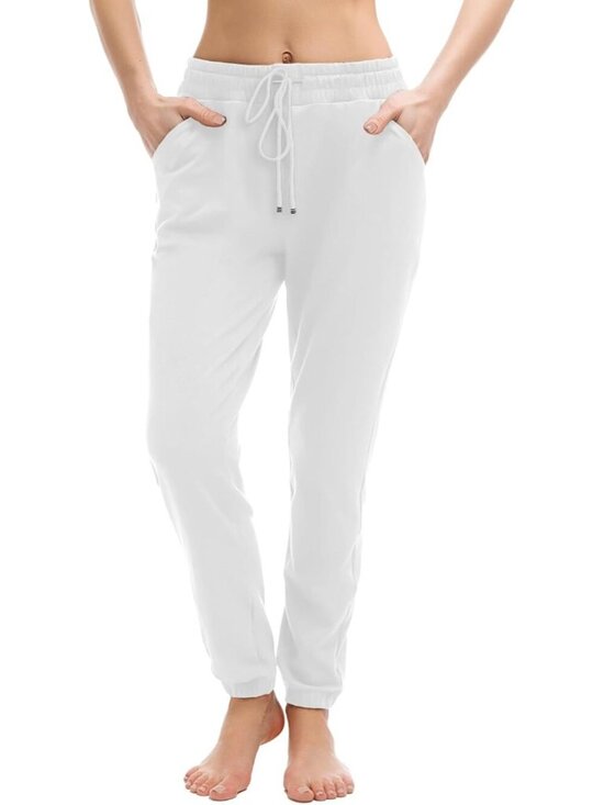 Pants - Women's White Imported Breathable Adjustable Drawstring Sweatpants